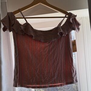 American Eagle Outfitters Pink Striped Ruffle Top